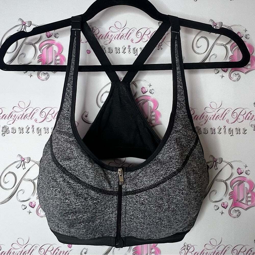 Victoria's Secret Black and Gray Sports Bra Racerback Design VSX zip up zipper